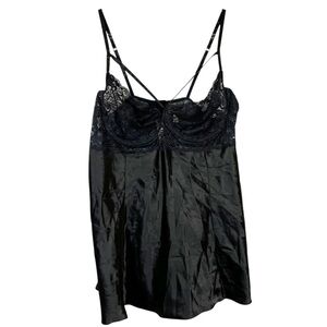 EUC Cacique Black Lace Underwire Satin Slip Nightgown Chemise